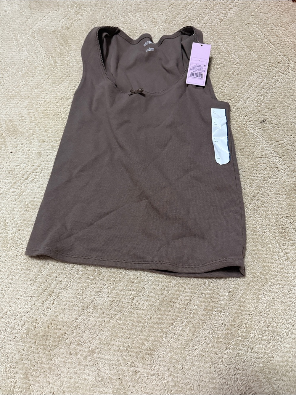 wild fable Brown Ribbed Tank Top with Bow